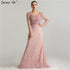 On Sale No Return No Refund Luxury Pink Pearls Lace Evening Dresses 2025 Mermaid Embroidery Long Sleeves Formal Evening Gowns Serene Hill LA6408 - SERENE HILL