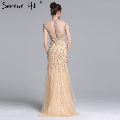 Sale Luxury Sexy Mermaid Newest Evening Dresses Long Crystal Beading Tulle 2025 Robe De Soiree Serene Hill LA6077 - SERENE HILL