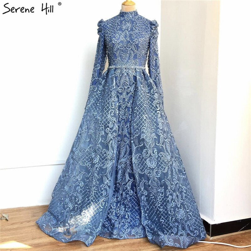 On Sale no return no refundSale Muslim Black Crystal Long Sleeves Evening Dresses 2025 Mermaid Luxury High-end Evening Gowns Plus Size LA70419 - SERENE HILL