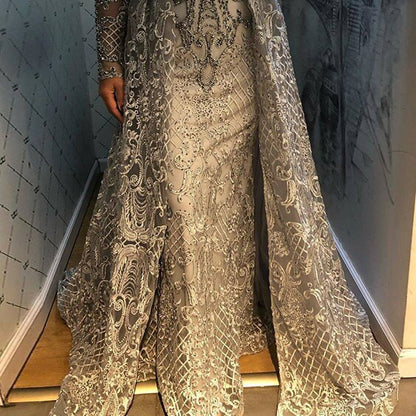 On Sale no return no refundSale Muslim Black Crystal Long Sleeves Evening Dresses 2025 Mermaid Luxury High-end Evening Gowns Plus Size LA70419 - SERENE HILL