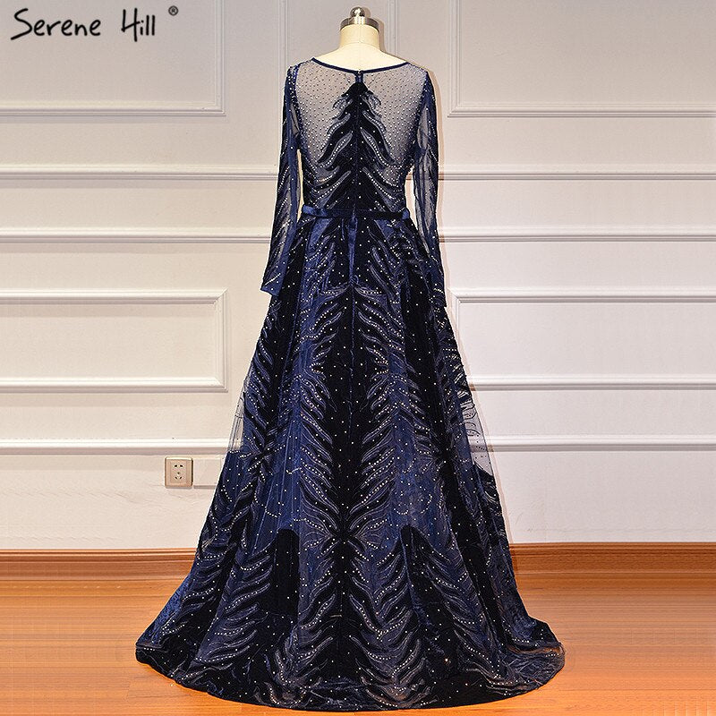 Muslim Luxury Navy Blue Evening Dresses 2025 Long Sleeves Mermaid Dress With Skirt Sexy Formal Dress Serene Hill LA60914 - SERENE HILL