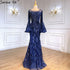 Muslim Navy Blue Mermaid Elegant Evening Dresses Gowns 2025 Flare Sleeve Luxury For Women Party Serene Hill LA71417 - SERENE HILL