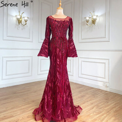 Muslim Navy Blue Mermaid Elegant Evening Dresses Gowns 2025 Flare Sleeve Luxury For Women Party Serene Hill LA71417 - SERENE HILL