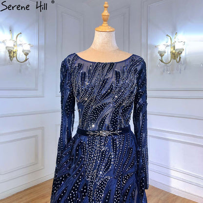Muslim Navy Blue Overskirt Evening Dresses Gowns 2025 Mermaid Elegant For Women Party Serene Hill LA71382 - SERENE HILL