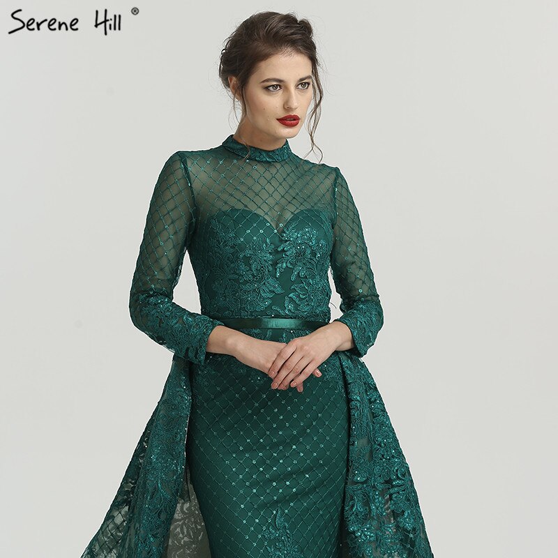 On Sale no return no refundSale Muslim Pink High Collar Evening Dresses 2025 Handmade Flowers Long Sleeves Mermaid Evening Gowns Serene Hill LA6542 - SERENE HILL