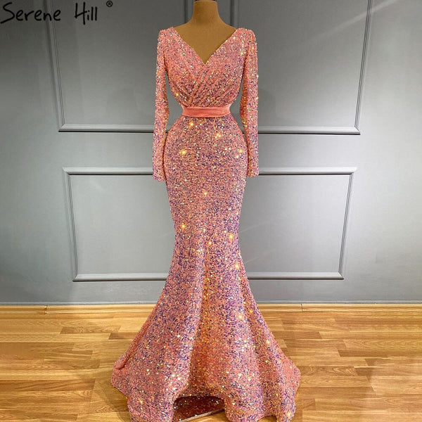 Muslim Pink Mermaid Luxury Evening Dresses Gowns 2025 Elegang Sparkle  For Women Party Serene Hill LA71342