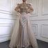 Muslim Silver Long Sleeve Feathers Beaded Evening Dresses Gowns Mermaid Luxury For Women Party 2025 Serene Hill LA71036A - SERENE HILL