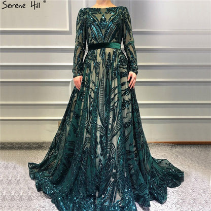 Muslim Wine Red A-Line Luxury Wedding dress 2025 Vintage Long Sleeve Sequined Evening Gowns Plus Size LA60799 - SERENE HILL