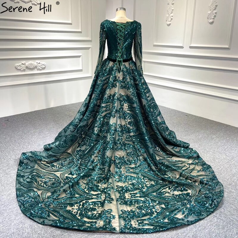 Muslim Wine Red A-Line Luxury Wedding dress 2025 Vintage Long Sleeve Sequined Evening Gowns Plus Size LA60799 - SERENE HILL