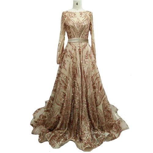 Muslim Wine Red A-Line Luxury Wedding dress 2025 Vintage Long Sleeve Sequined Evening Gowns Plus Size LA60799 - SERENE HILL