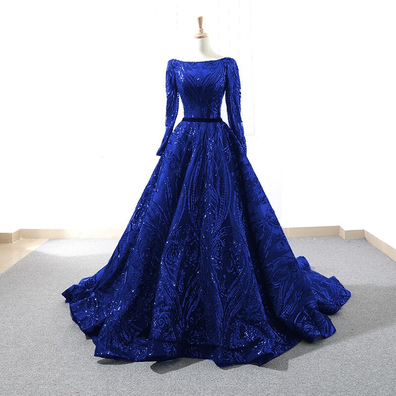 Muslim Wine Red A-Line Luxury Wedding dress 2025 Vintage Long Sleeve Sequined Evening Gowns Plus Size LA60799 - SERENE HILL