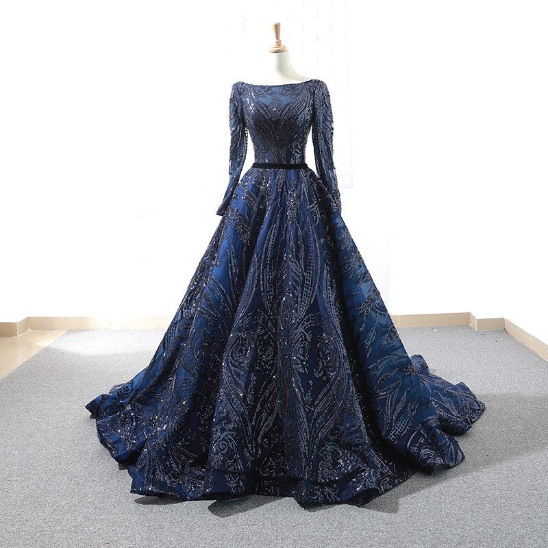 Muslim Wine Red A-Line Luxury Wedding dress 2025 Vintage Long Sleeve Sequined Evening Gowns Plus Size LA60799 - SERENE HILL