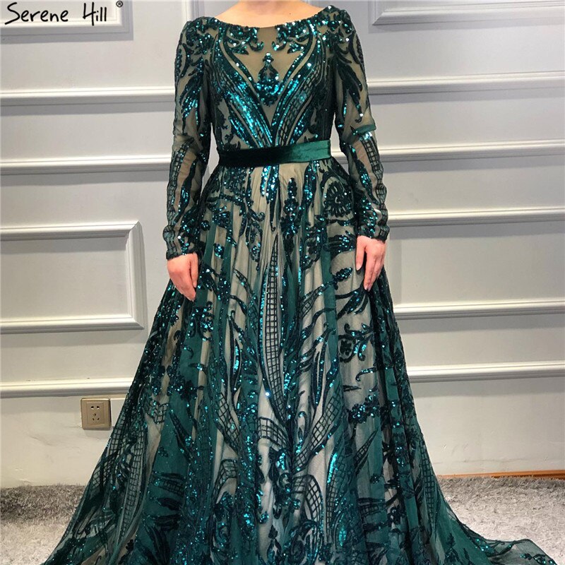 Muslim Wine Red A-Line Luxury Wedding dress 2025 Vintage Long Sleeve Sequined Evening Gowns Plus Size LA60799 - SERENE HILL