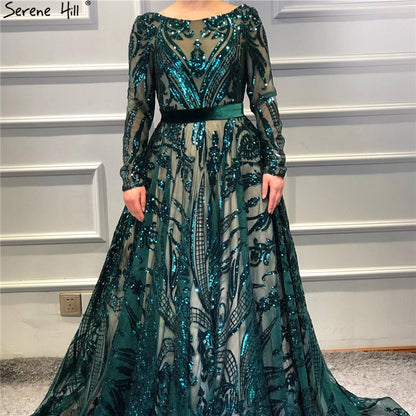 Muslim Wine Red A-Line Luxury Wedding dress 2025 Vintage Long Sleeve Sequined Evening Gowns Plus Size LA60799 - SERENE HILL