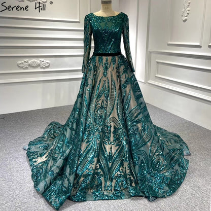 Muslim Wine Red A-Line Luxury Wedding dress 2025 Vintage Long Sleeve Sequined Evening Gowns Plus Size LA60799 - SERENE HILL