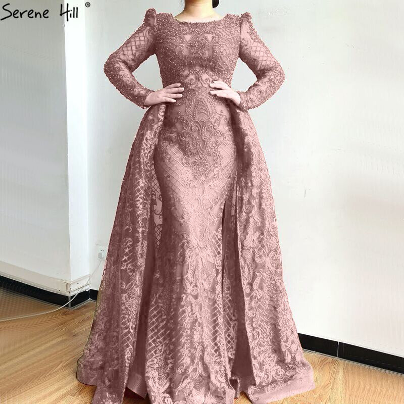 Muslimischen Wein Rot Lange Puff Ärmeln Mit Zug Abendkleider Meerjungfrau Kleider 2025 Formale Kleid Für frau Ruhigen Hill LA70406 - SERENE HILL