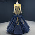Navy Blue Mermaid High-end Sexy Evening Dresses 2025 Long Sleeve Beading Lace Up Sexy Formal Dress Serene Hill HM67132 - SERENE HILL