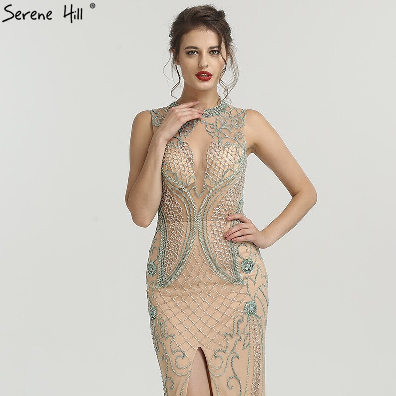 On Sale no return no refundSale New Diamond Beading Luxury Evening Dresses 2025 Sleeveless Illusion Mermaid Fashion Sexy Evening Gowns Serene Hill LA6578 - SERENE HILL