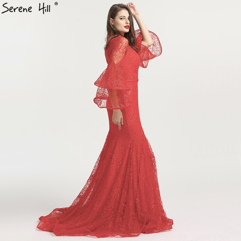 On Sale no return no refundSale Mermaid High Collar Fashion Evening Dresses 2025 Long Sleeves Lace Sexy Formal Evening Gowns Serene Hill LA6555 - SERENE HILL