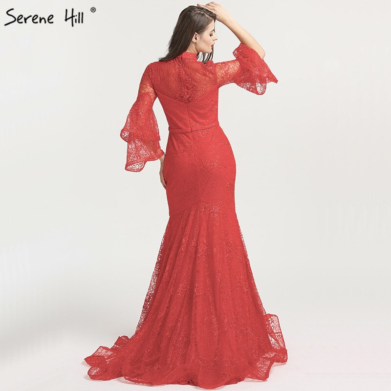 On Sale no return no refundSale Mermaid High Collar Fashion Evening Dresses 2025 Long Sleeves Lace Sexy Formal Evening Gowns Serene Hill LA6555 - SERENE HILL