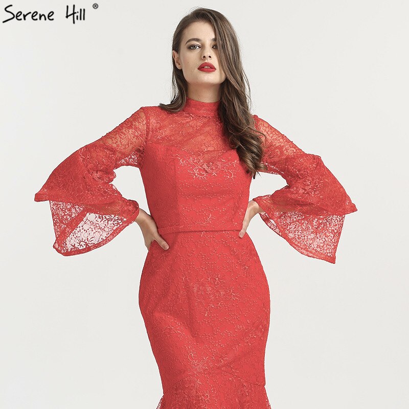On Sale no return no refundSale Mermaid High Collar Fashion Evening Dresses 2025 Long Sleeves Lace Sexy Formal Evening Gowns Serene Hill LA6555 - SERENE HILL