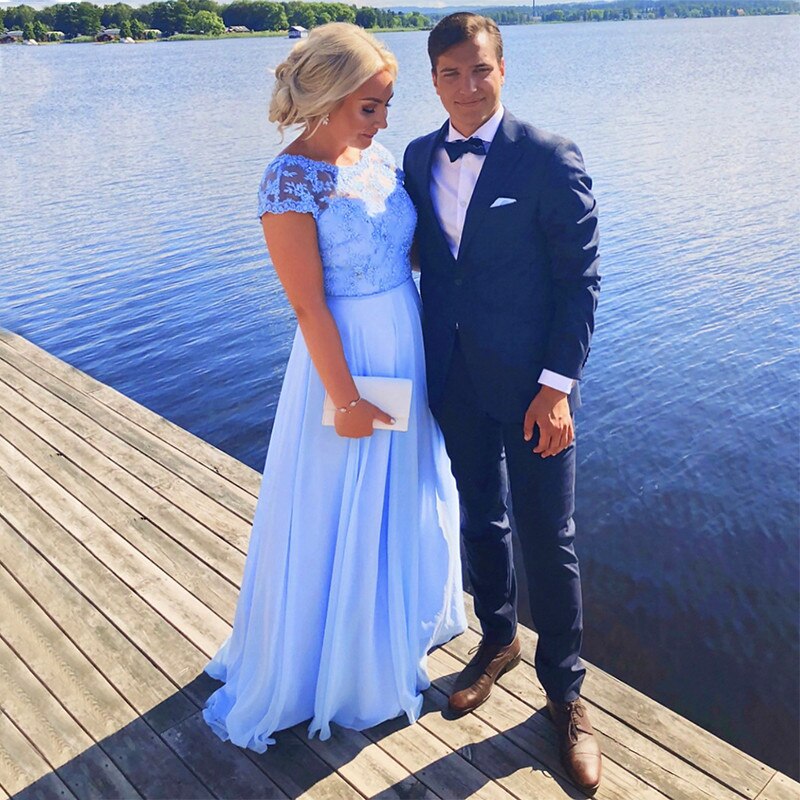 On Sale No Return No Refund Sleeveless Simple Fashion Blue Evening Dresses Crystal Elegant Chiffon Bezch Evening Gown 2025 Real Photo HA2177 - SERENE HILL