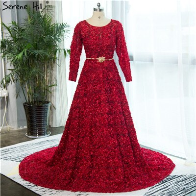 On Sale no return no refundSale New Style Wine Red O-Neck Tulle Evening Dress Long Sleeve Small Flowers Fashion Evening Gowns 2025 Vestido De Festa HA2140 - SERENE HILL