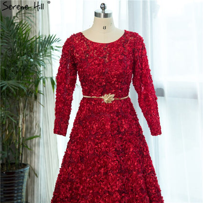 On Sale no return no refundSale New Style Wine Red O-Neck Tulle Evening Dress Long Sleeve Small Flowers Fashion Evening Gowns 2025 Vestido De Festa HA2140 - SERENE HILL