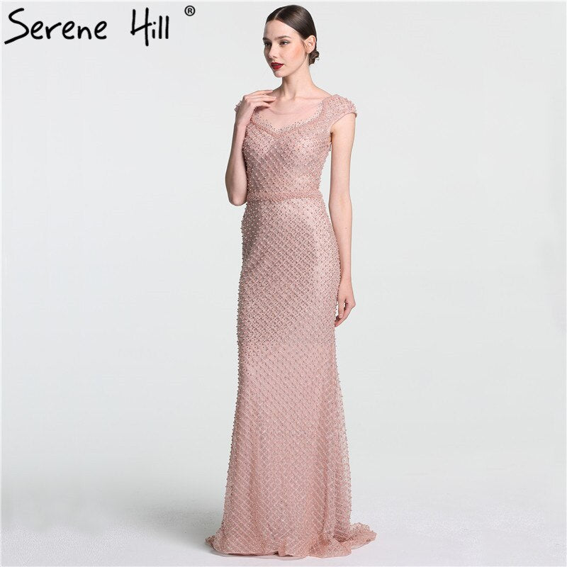 On Sale no return no refundSale Newest Fashion Elegant Mermaid Evening Dresses Pink Manual Beading Pearls Tulle Evening Gown 2025 Real Photo LA6113 - SERENE HILL