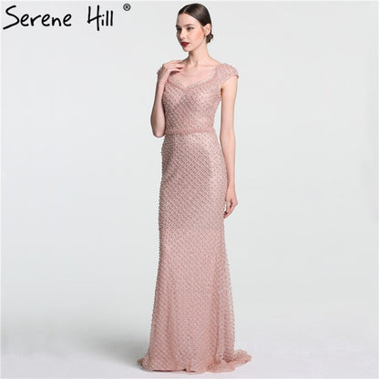 On Sale no return no refundSale Newest Fashion Elegant Mermaid Evening Dresses Pink Manual Beading Pearls Tulle Evening Gown 2025 Real Photo LA6113 - SERENE HILL