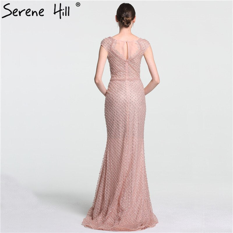 On Sale no return no refundSale Newest Fashion Elegant Mermaid Evening Dresses Pink Manual Beading Pearls Tulle Evening Gown 2025 Real Photo LA6113 - SERENE HILL