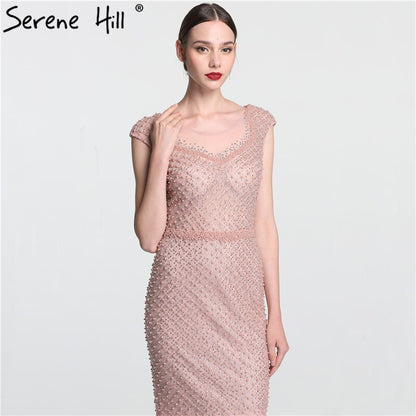 On Sale no return no refundSale Newest Fashion Elegant Mermaid Evening Dresses Pink Manual Beading Pearls Tulle Evening Gown 2025 Real Photo LA6113 - SERENE HILL