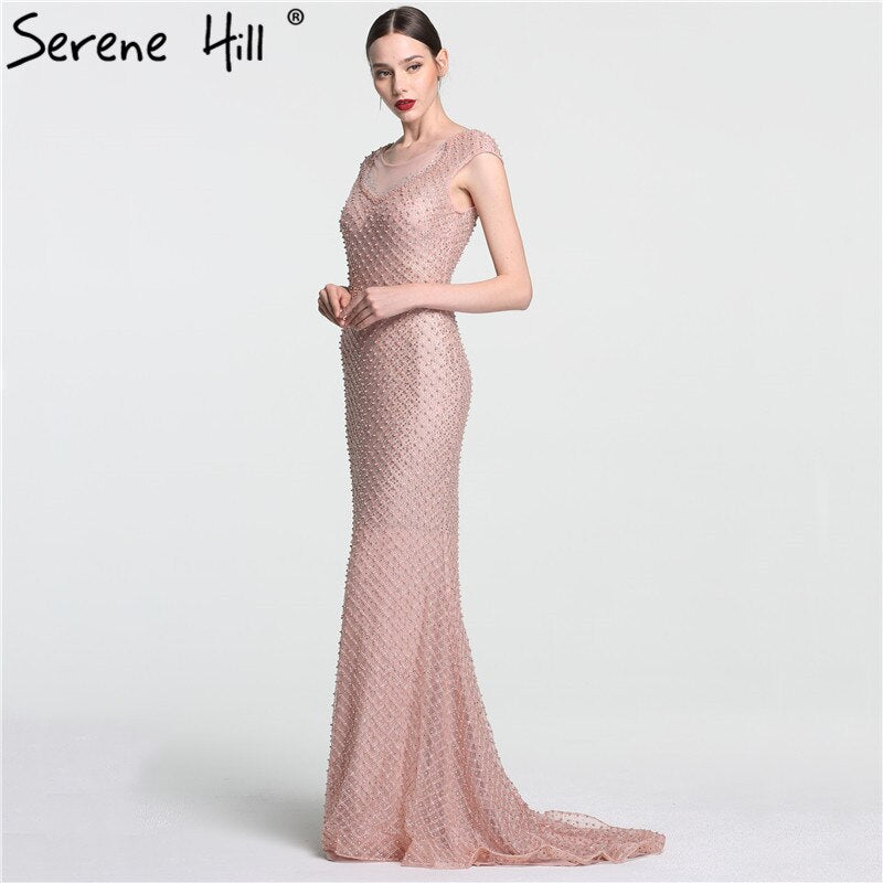 On Sale no return no refundSale Newest Fashion Elegant Mermaid Evening Dresses Pink Manual Beading Pearls Tulle Evening Gown 2025 Real Photo LA6113 - SERENE HILL