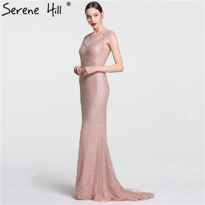 On Sale no return no refundSale Newest Fashion Elegant Mermaid Evening Dresses Pink Manual Beading Pearls Tulle Evening Gown 2025 Real Photo LA6113 - SERENE HILL