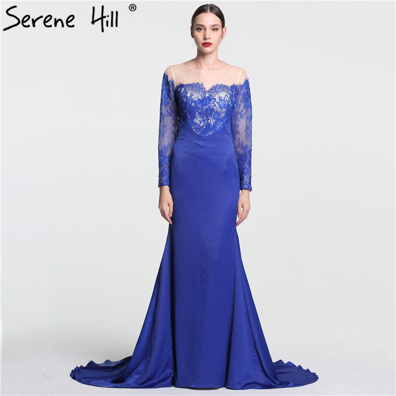 On Sale no return no refundSale Newest Lace Flowers Sexy Mermaid Evening Gown Long Sleeve Simple Fashion Evening Dress Long 2025 Serene Hill LA6146 - SERENE HILL