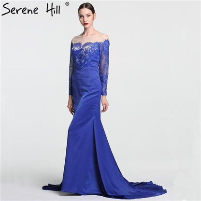 On Sale no return no refundSale Newest Lace Flowers Sexy Mermaid Evening Gown Long Sleeve Simple Fashion Evening Dress Long 2025 Serene Hill LA6146 - SERENE HILL