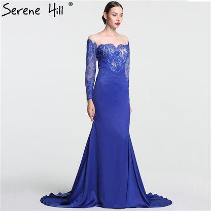 On Sale no return no refundSale Newest Lace Flowers Sexy Mermaid Evening Gown Long Sleeve Simple Fashion Evening Dress Long 2025 Serene Hill LA6146 - SERENE HILL