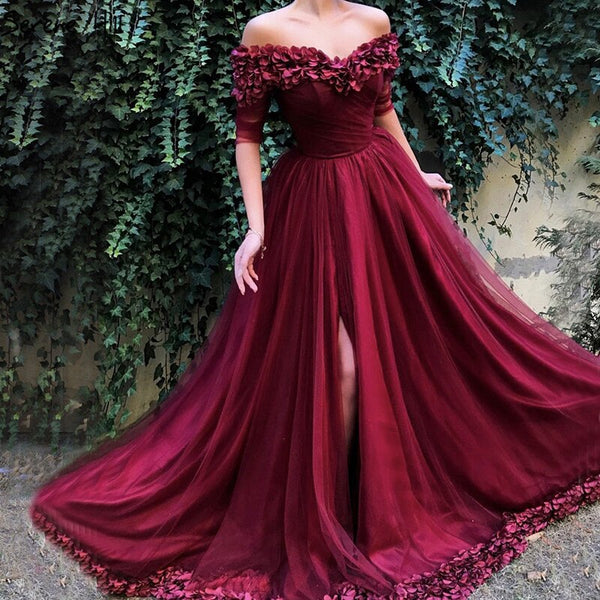 Off Shoulder Wine Red 2025 Half Sleeves Simple Sexy Beach Evening Gowns Serene Hill LA60762 women evening dress