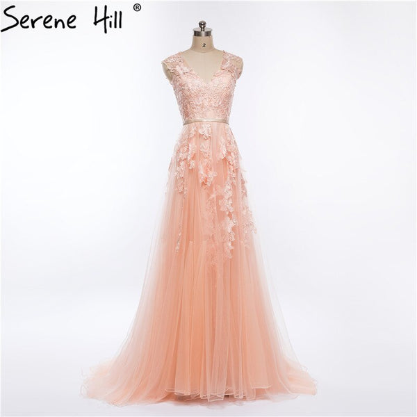 Party Formal Evening Dress Sleeveless Appliques Tulle V-Neck Evening Dress Long 2025  Serene Hill HA2086