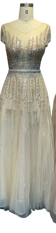 Pink A-Line Luxury Beading Sparkle Evening Dresses 2025 Dubai O-Neck Cap Sleeves Formal Dress Serene Hill LA70580 - SERENE HILL