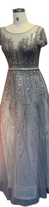 Pink A-Line Luxury Beading Sparkle Evening Dresses 2025 Dubai O-Neck Cap Sleeves Formal Dress Serene Hill LA70580 - SERENE HILL