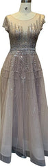 Pink A-Line Luxury Beading Sparkle Evening Dresses 2025 Dubai O-Neck Cap Sleeves Formal Dress Serene Hill LA70580 - SERENE HILL