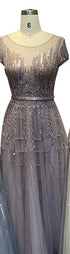 Pink A-Line Luxury Beading Sparkle Evening Dresses 2025 Dubai O-Neck Cap Sleeves Formal Dress Serene Hill LA70580 - SERENE HILL