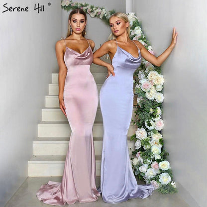 On Sale No Return No Refund Pink And Blue Sleeveless Mermaid Bridesmaid Dresses 2025 Criss-Cross Backless Sexy Simple Bride Gowns Serene Hill LA70393 - SERENE HILL