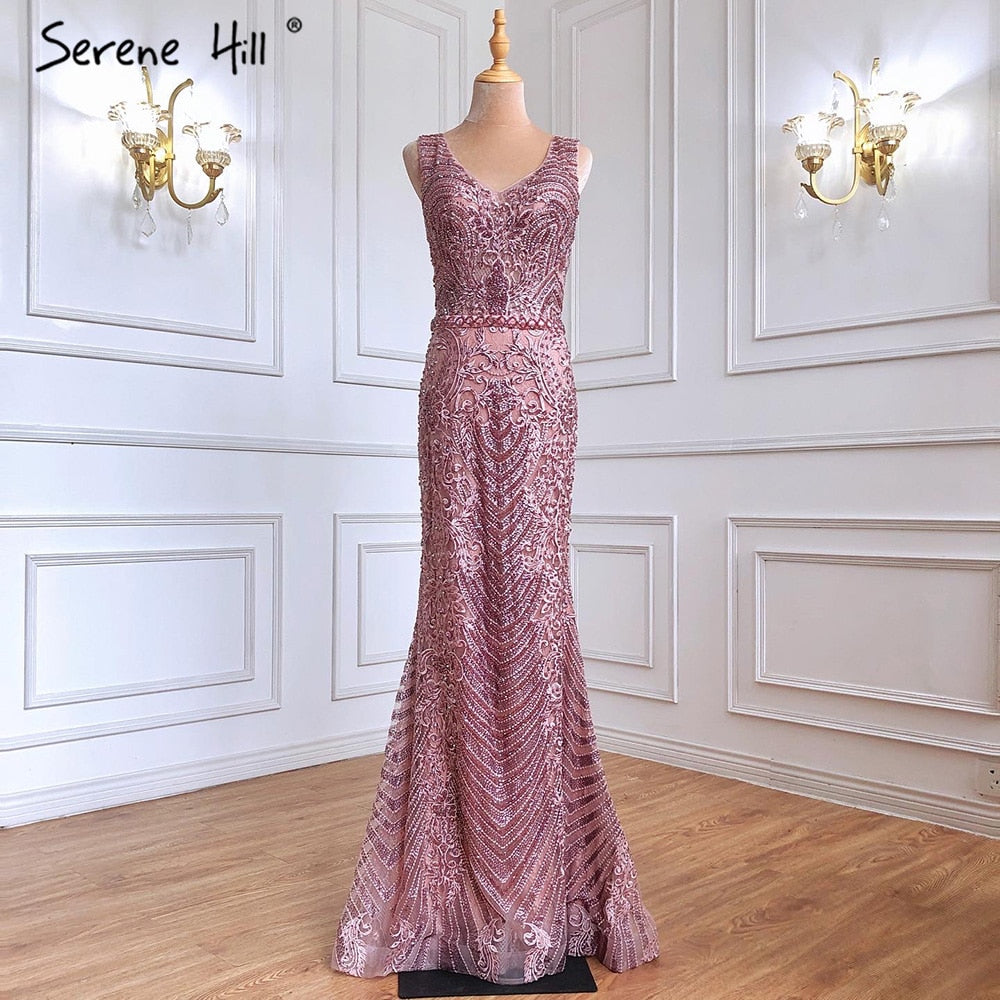 Pink Beaded Lace Luxury Evening Dresses Gowns 2025 Mermaid Elegant Sexy For Women Party Serene Hill LA70596 - SERENE HILL
