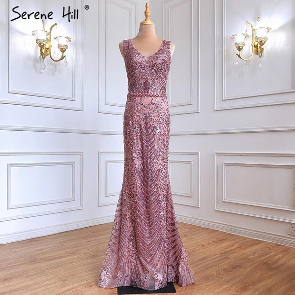 Pink Beaded Lace Luxury Evening Dresses Gowns 2025 Mermaid Elegant Sexy For Women Party Serene Hill LA70596