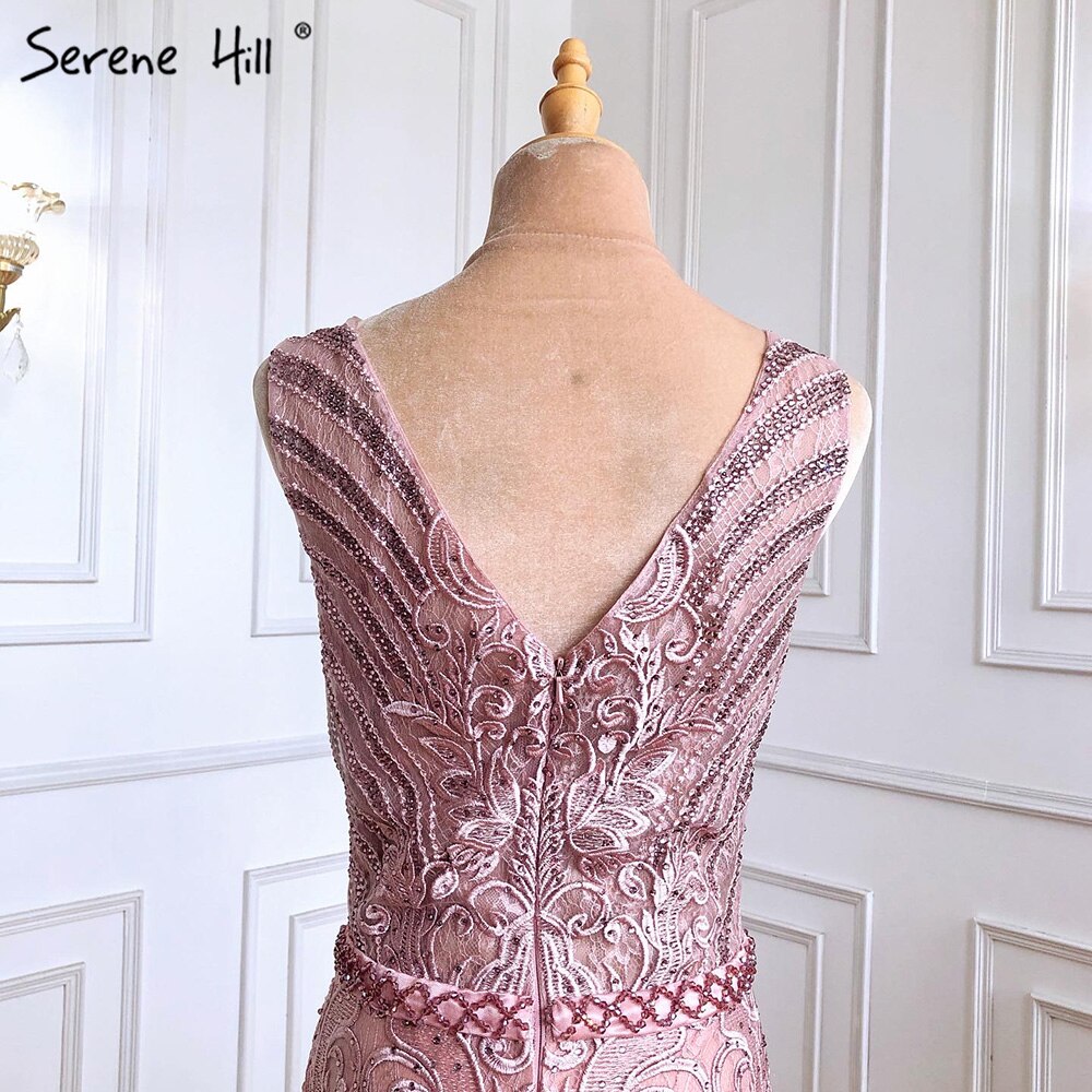 Pink Beaded Lace Luxury Evening Dresses Gowns 2025 Mermaid Elegant Sexy For Women Party Serene Hill LA70596 - SERENE HILL