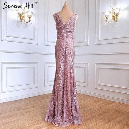 Pink Beaded Lace Luxury Evening Dresses Gowns 2025 Mermaid Elegant Sexy For Women Party Serene Hill LA70596 - SERENE HILL
