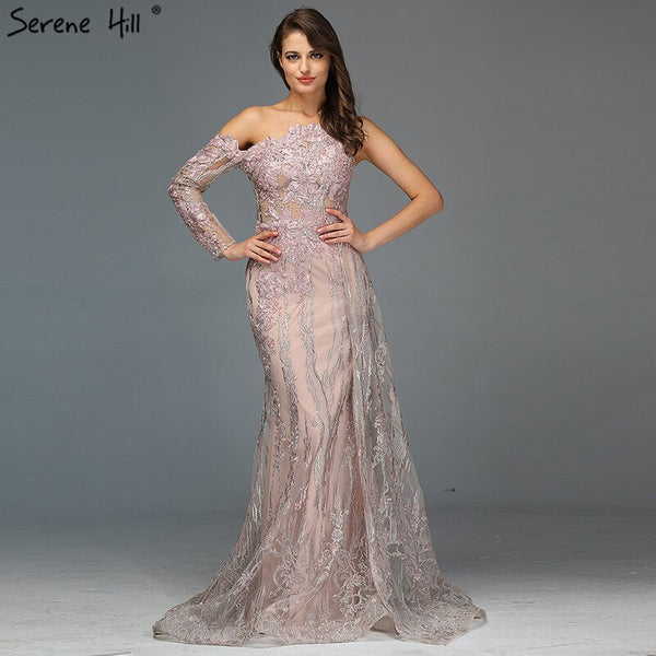 Pink Beading Diamonds Sexy Evening Dresses Real Photo One-Shoulder Mermaid Formal Dress 2025 Serene Hill LA60999