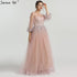 On Sale No Return No Refund Pink Glitter Longer Sleeves Sexy A-line Evening Dresses 2025 O-Neck Fashion Tulle Evening Gown Real Photo LA6344 - SERENE HILL